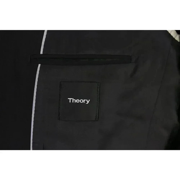 Theory Xylo Solid Black Slim Fit Wool Stretch 2-Btn Blazer Jacket 44R - Picture 8 of 9
